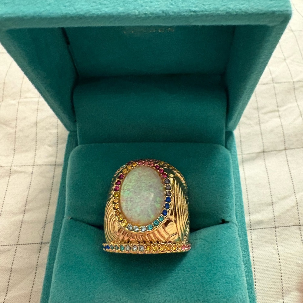 Kurt Geiger Elegant Gold Opal Ring with Multi colored stones size 8